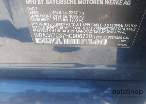 2017 BMW 530I xDrive z USA, uszkodzony, nr VIN WBAJA7C37HG906730